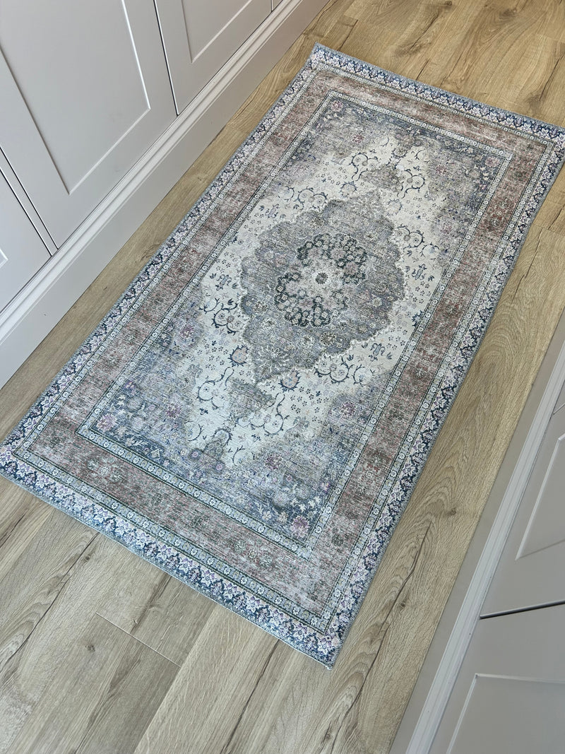 Croft Taupe Grey blue pink Printed Washable Runner rug mat Available 3 Sizes