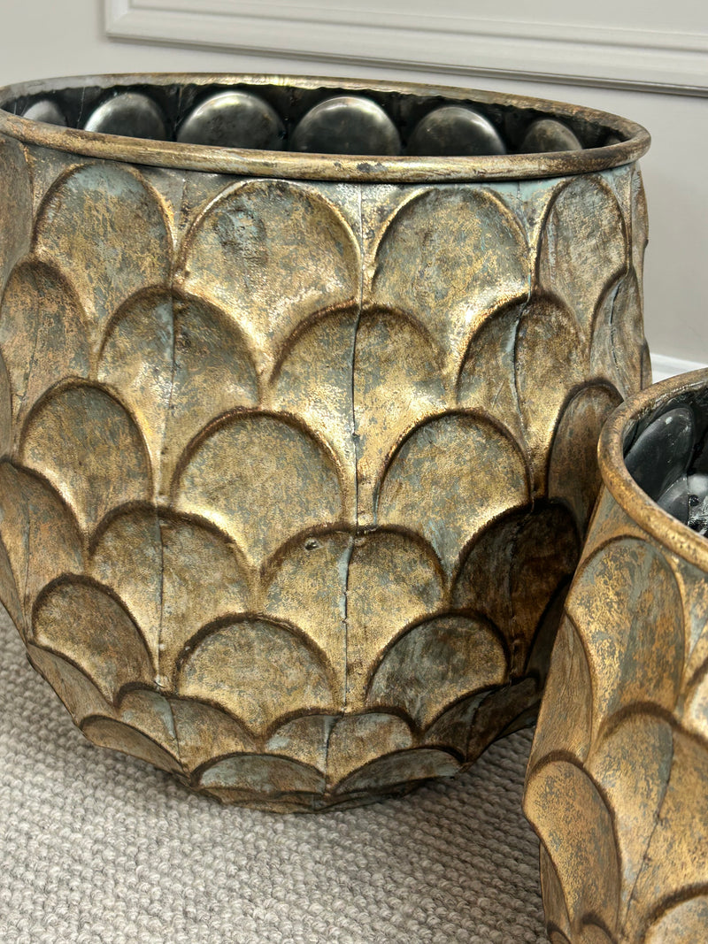 Bronze antique brass gold hammered planters 2 sizes