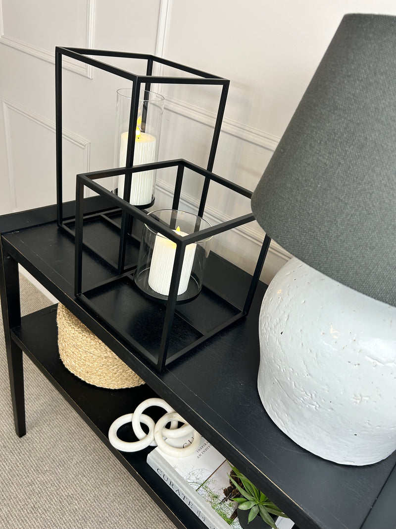 Framed windlight black metal candle holder 2 sizes