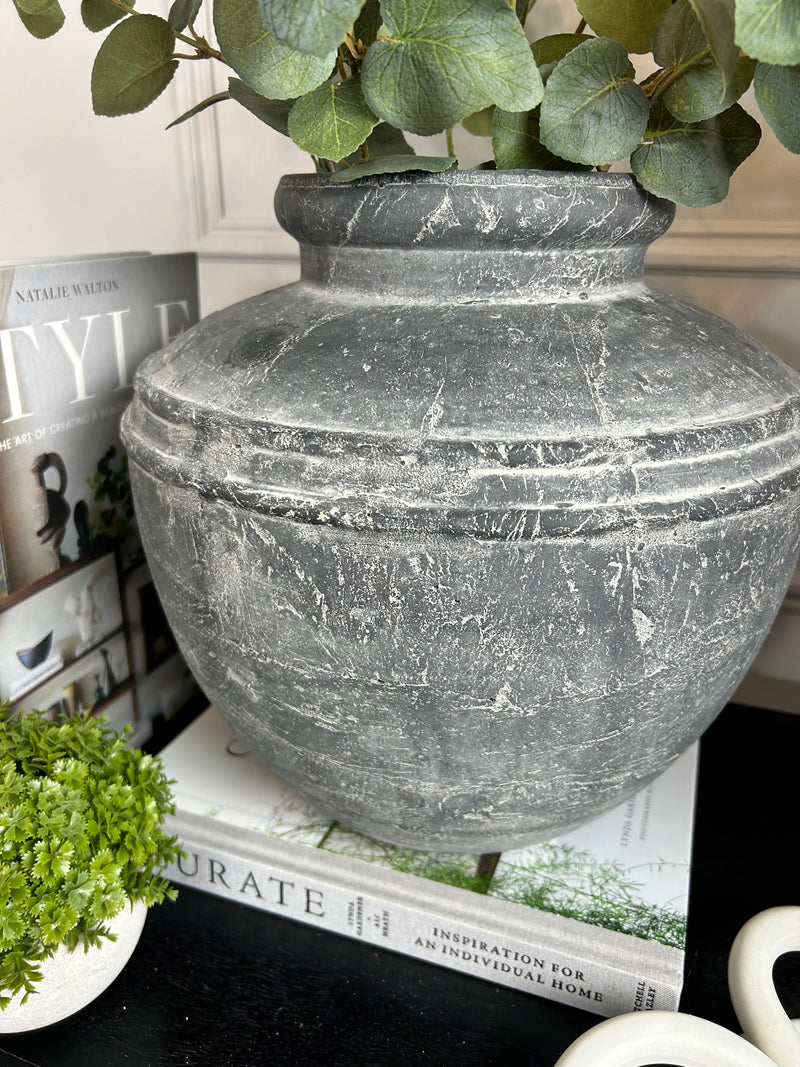 Amalfi washed Black rustic stone vase