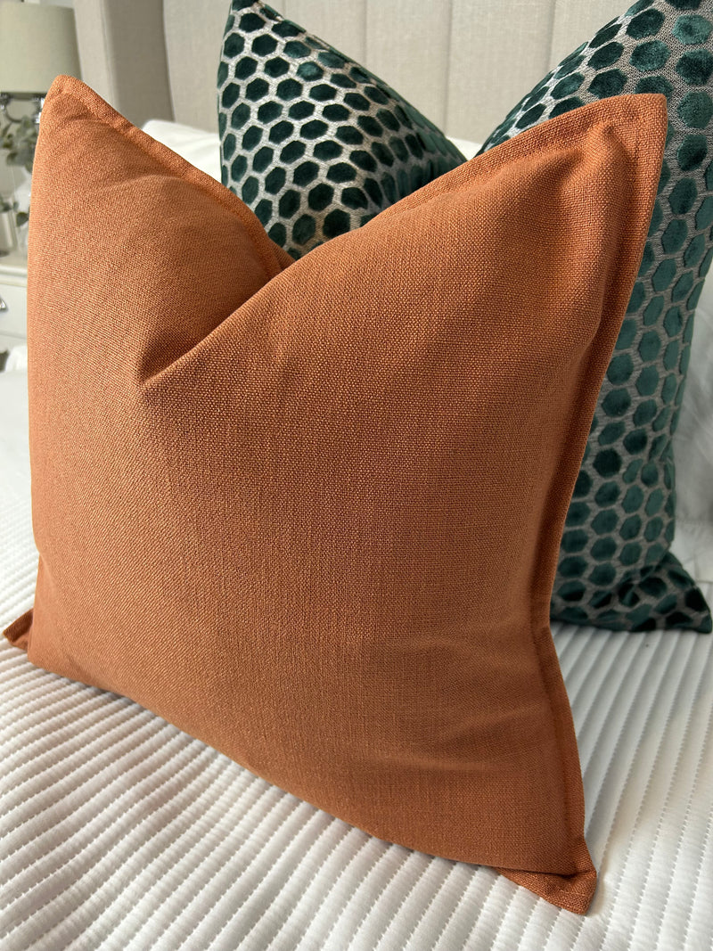 Burnt Orange Linen Mix Feather Filled luxe cushion 45cm