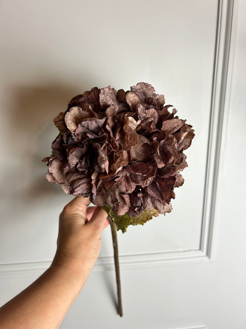 Mocha real feel ruffled hydrangea stem 52cm