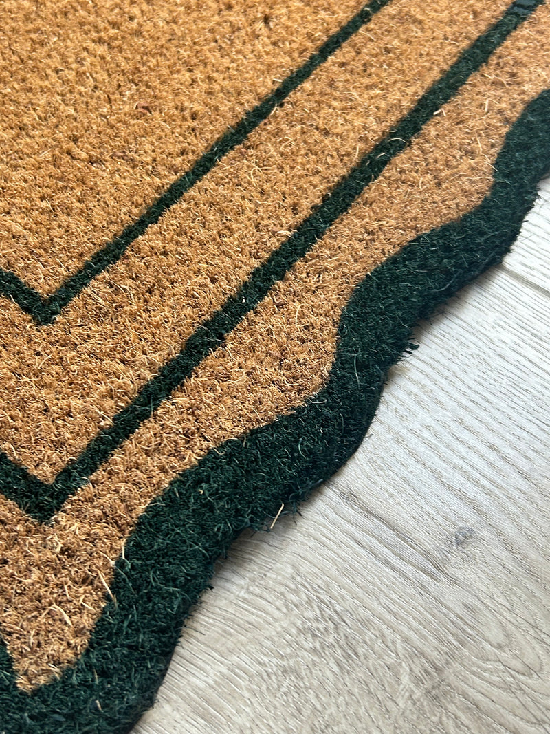 Green scallop edge coir door mat rug 45x75