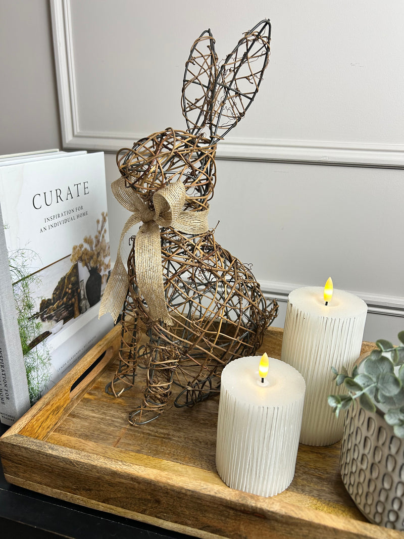 Woven rattan wicker rabbit bunny with woven bow 40cm Easter