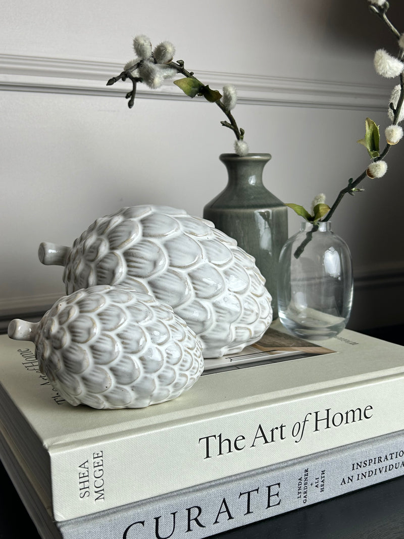 White ceramic pine cone 2 sizes