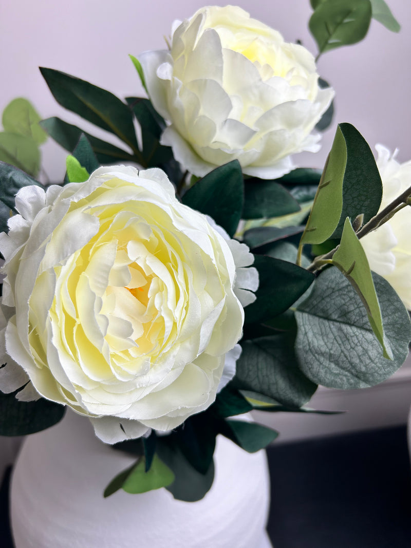 Cream Off White leafy Peony Stem