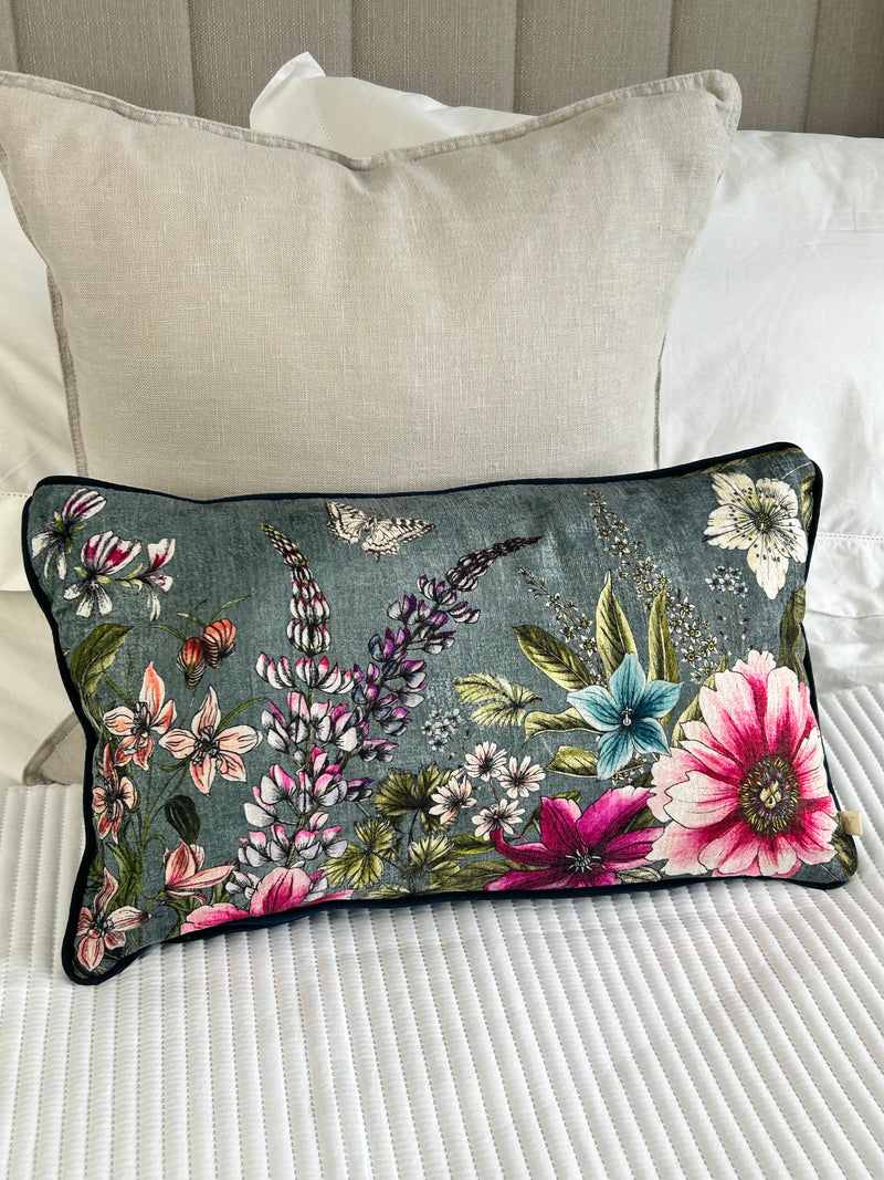 Bright Floral Navy Blue Rectangular cushion