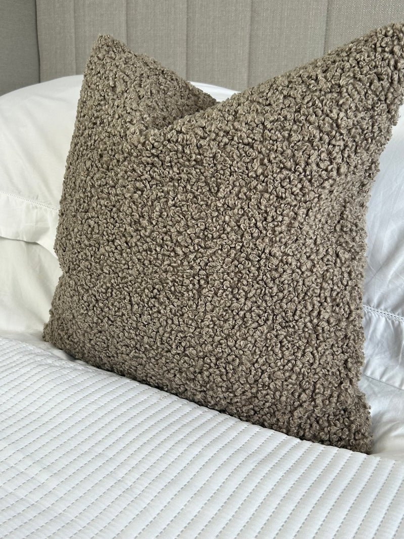 Taupe beige boucle textured cushion Feather filled 45cm