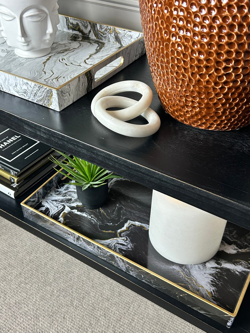 Large black and gold marble tray