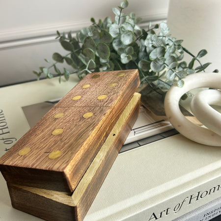 Brass wood dominoes set