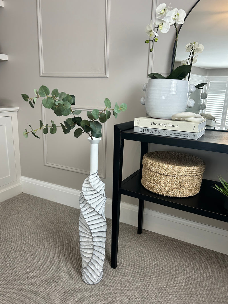 Twisted wave white silver tall slim vase 75cm