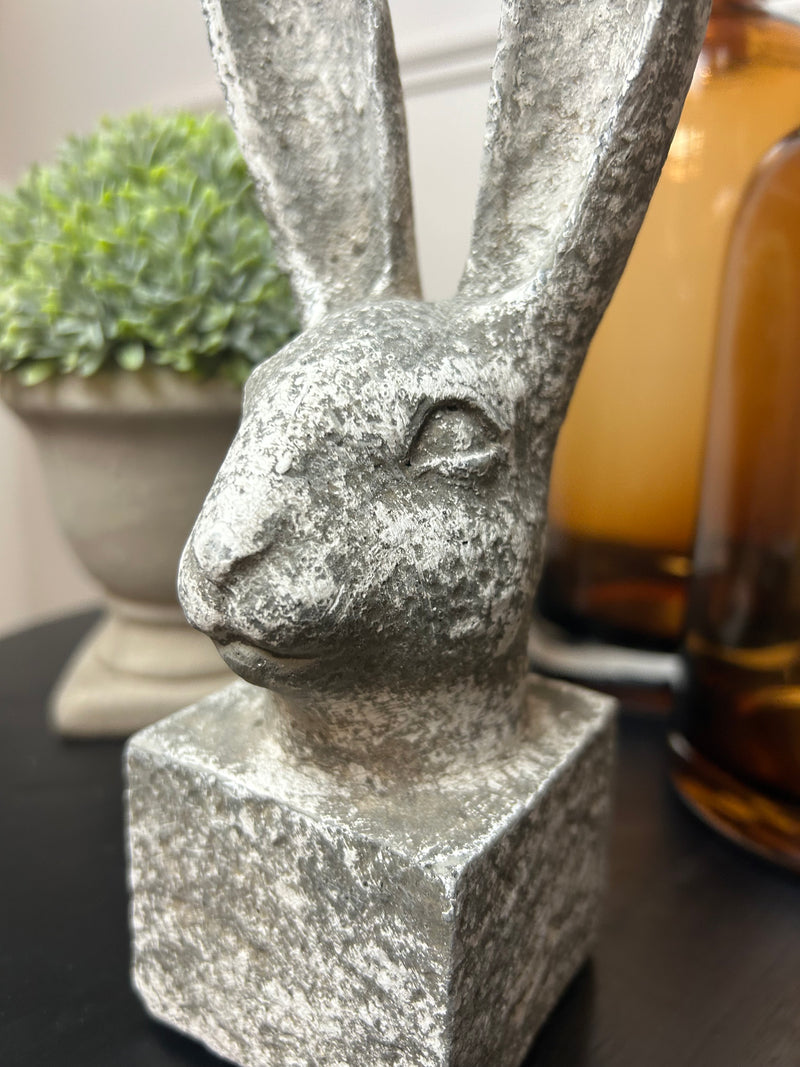 Distressed stone look hare rabbit ornament