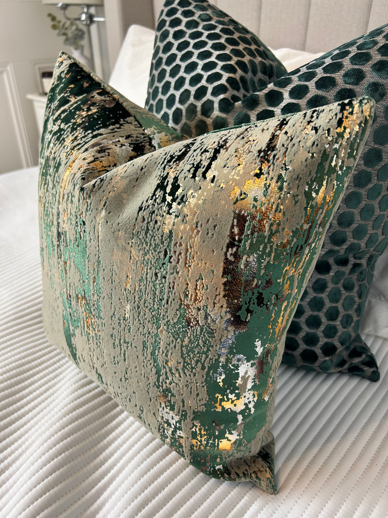 Torcello Green Taupe Gold bronze Feather Cushion 45cm