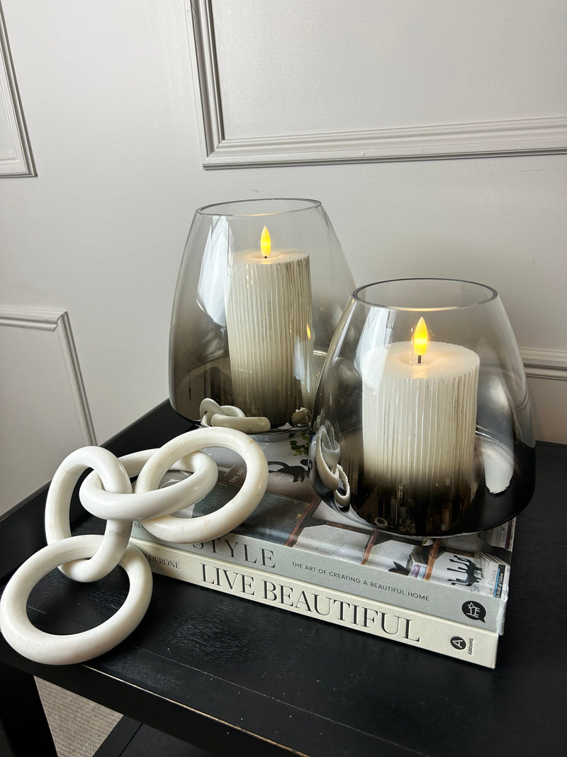 Pewter bronze Ombré Glass Hurricane Candle Holder 2 Sizes