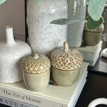 Taupe natural ceramic lidded acorn jars 2 sizes