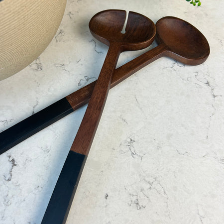 Lena dark wood black salad servers