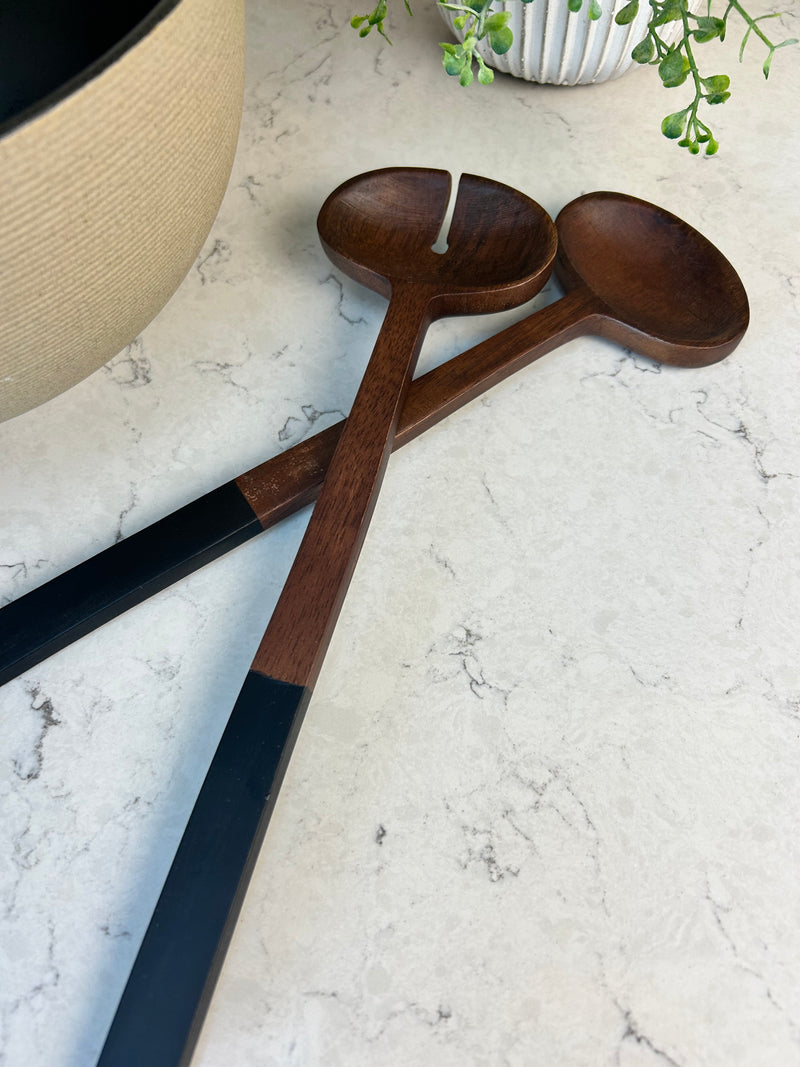 Lena dark wood black salad servers