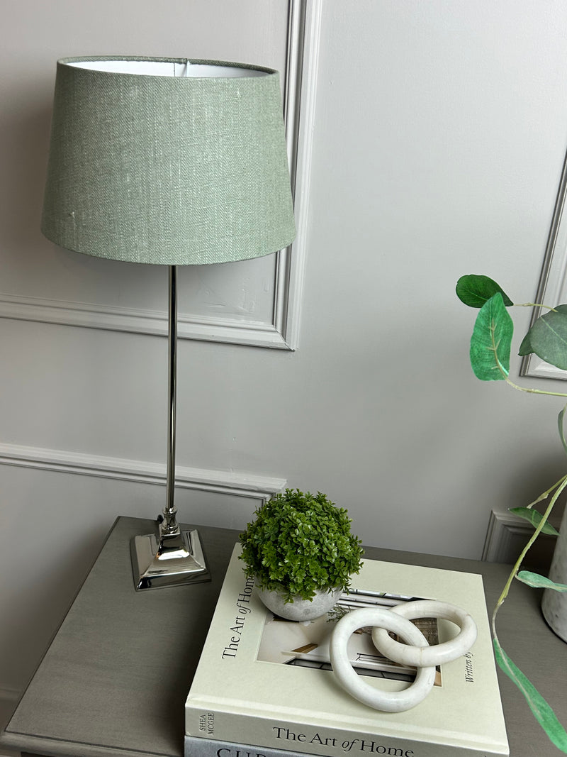 Ralph nickel tall slim lamp with green pistachio shade