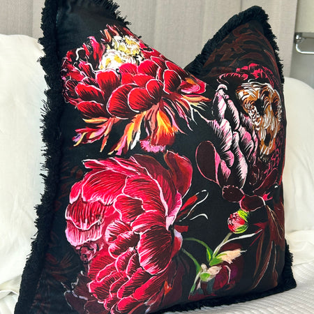 Black Red Pink Velvet Fringed luxury feather filled Cushion