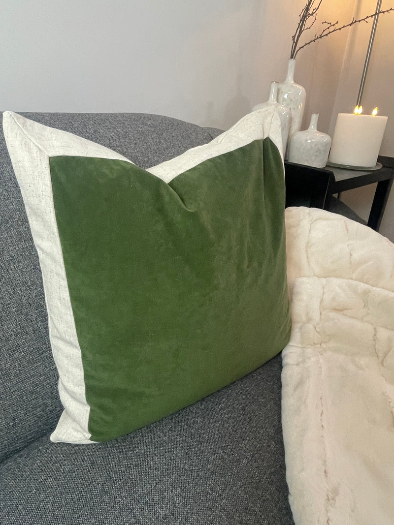 Auden green linen velvet cushion 50cm