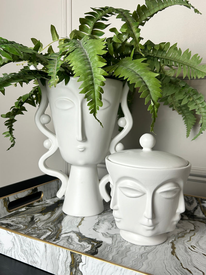 Ceramic white face urn vase