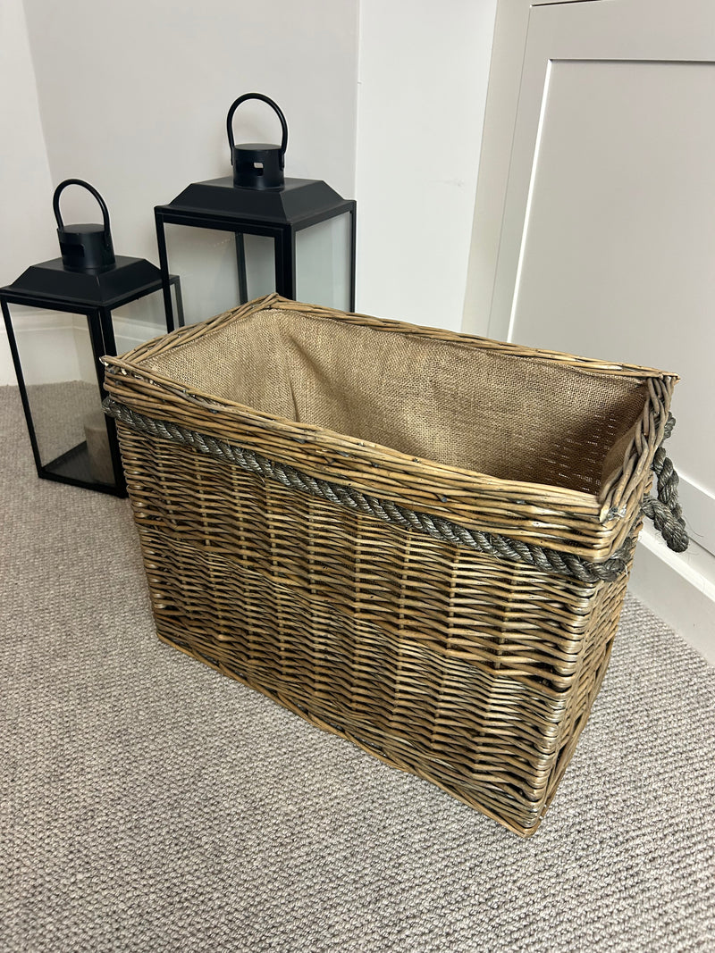 White washed large lined basket with handles