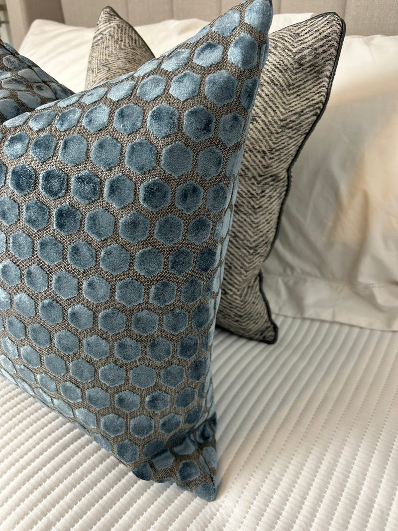 Mid blue Jorvik hex luxury cushion