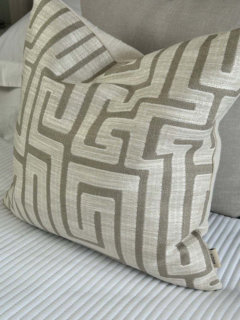 Natural linen geo modern print cushion 45cm