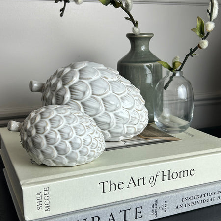 White ceramic pine cone 2 sizes