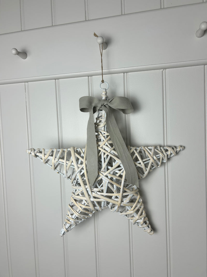 White wash wicker willow hanging star solid 40cm