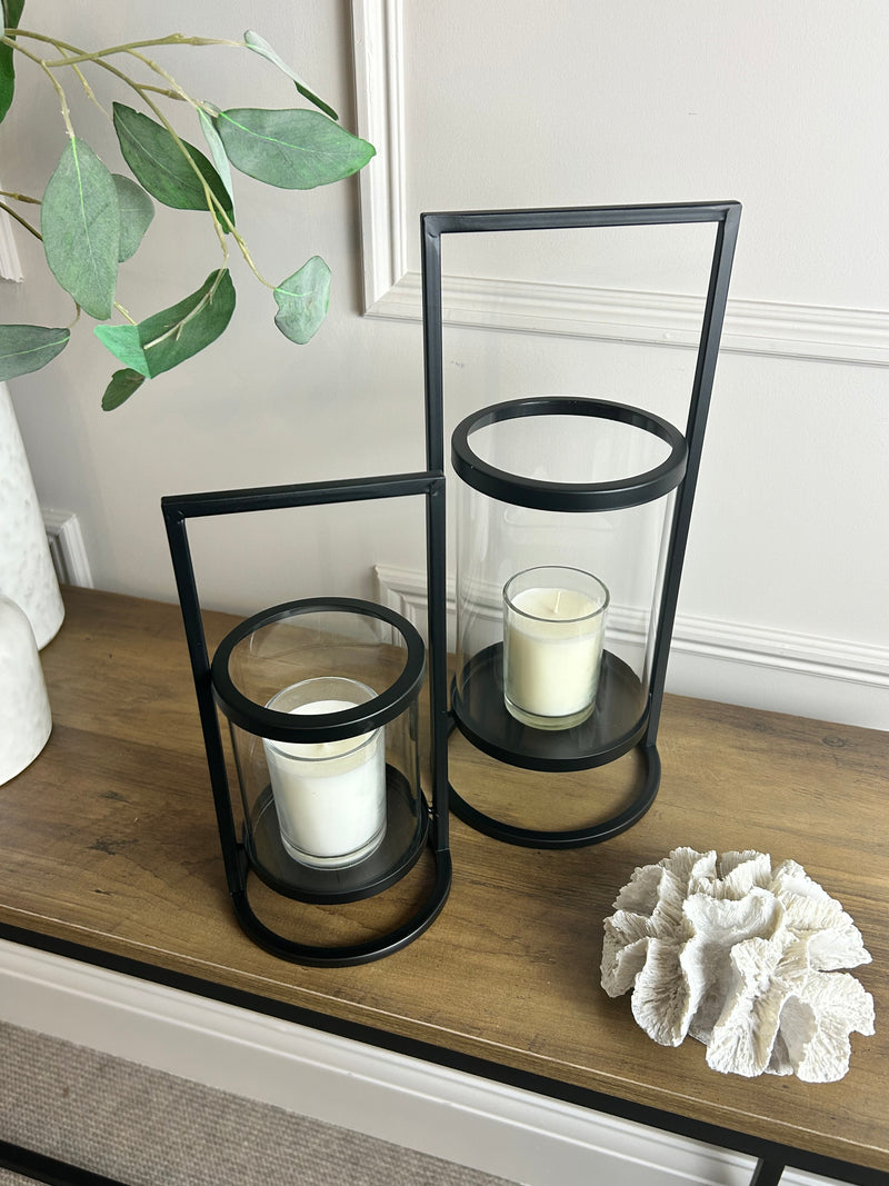 Black metal glass lantern two sizes