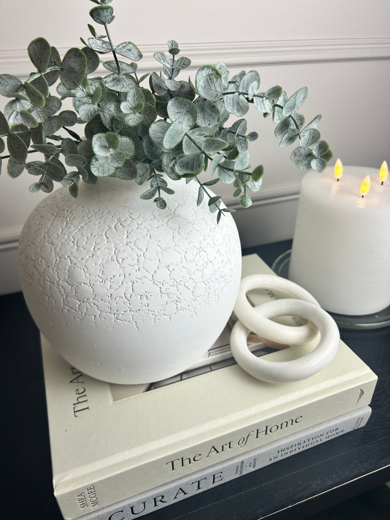 White Round Shaped Terracotta Clay crackle Vase