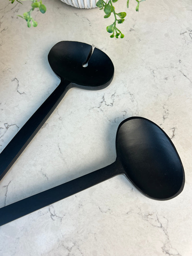 Black mango wood salad servers