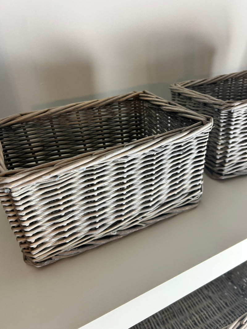 Grey wash wicker woven baskets 3 sizes