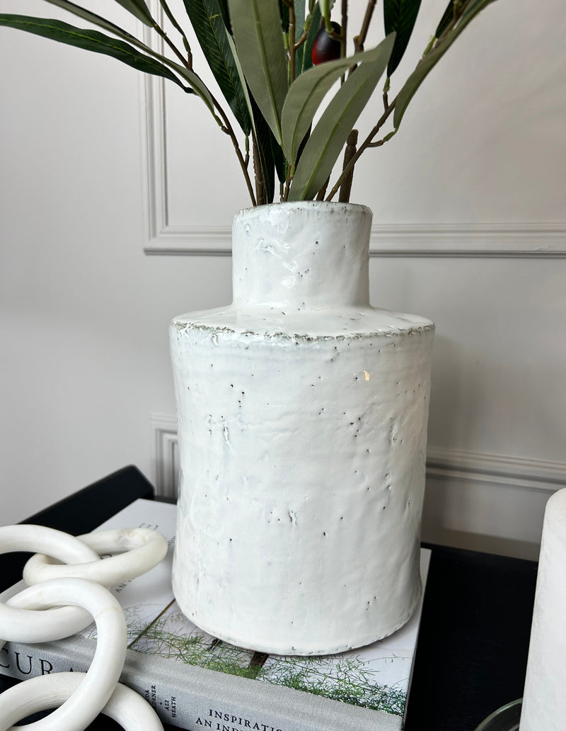 Chunky white rustic finish glaze vase