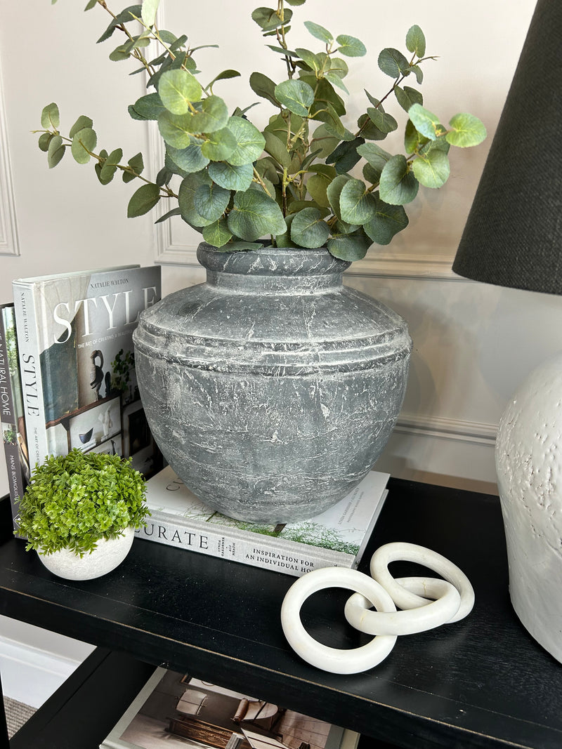 Amalfi washed Black rustic stone vase