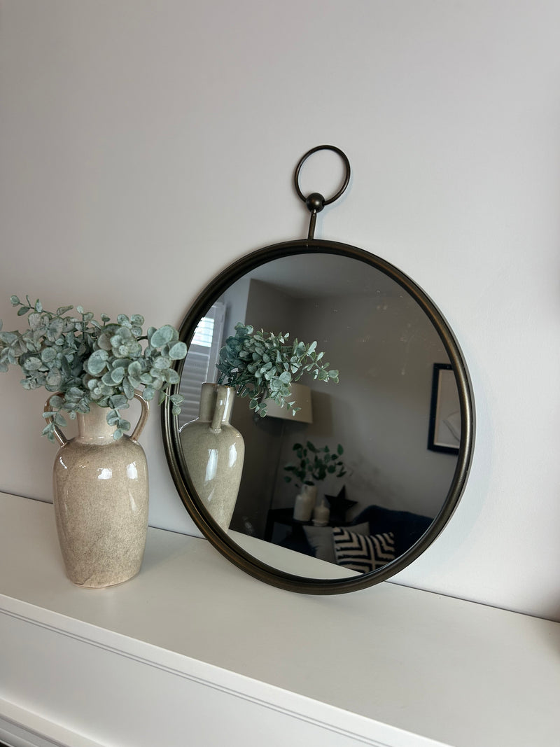 Black framed round modern mirror 80cm