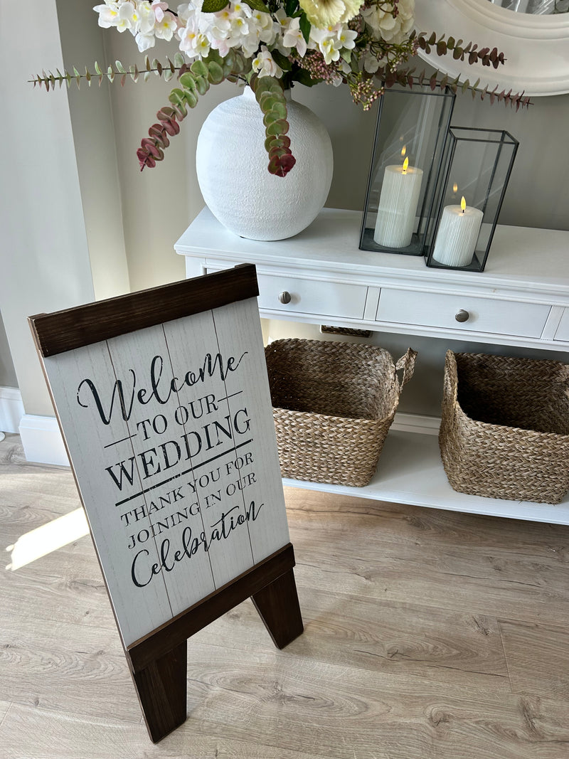 Standing Wooden A Frame ‘Welcome to our Wedding’ sign