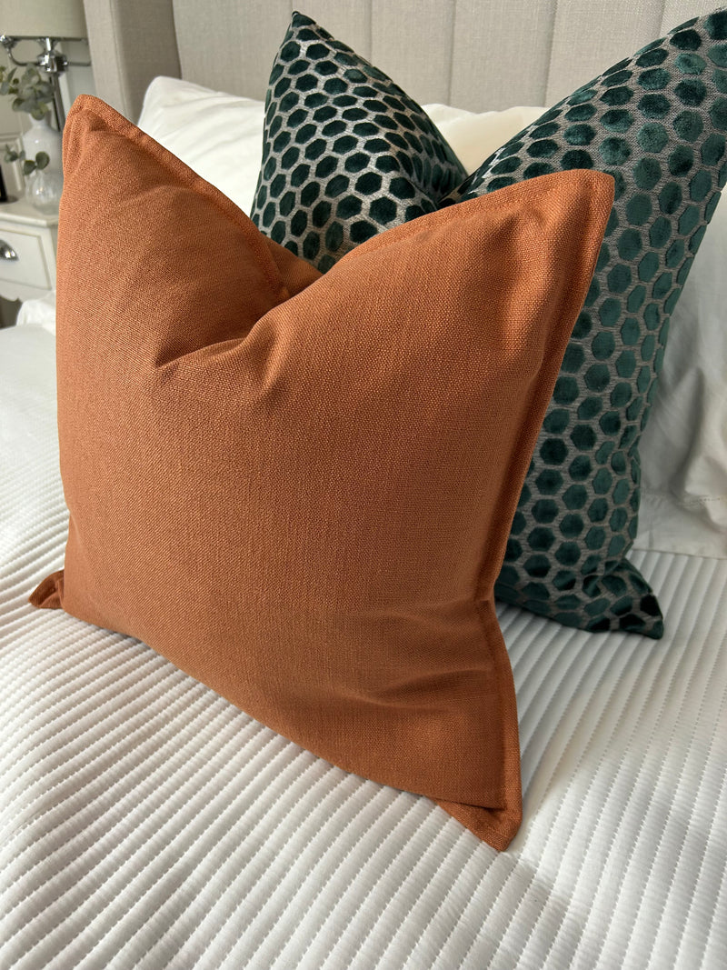 Burnt Orange Linen Mix Feather Filled luxe cushion 45cm