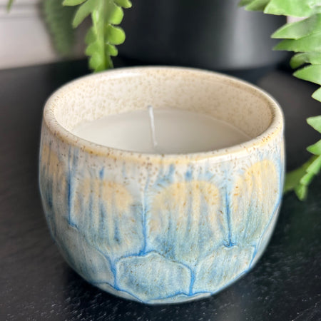 Reactive glaze green filled candle 10cm