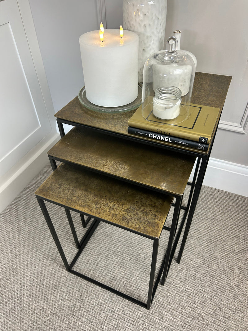 Antique Gold brass Square Metal Topped Side Table, 3 Sizes