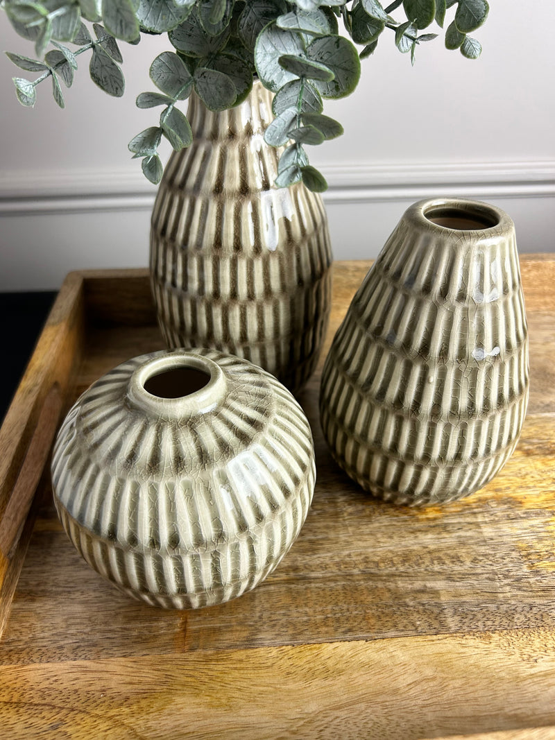 Taupe/Green textured vases 3 sizes