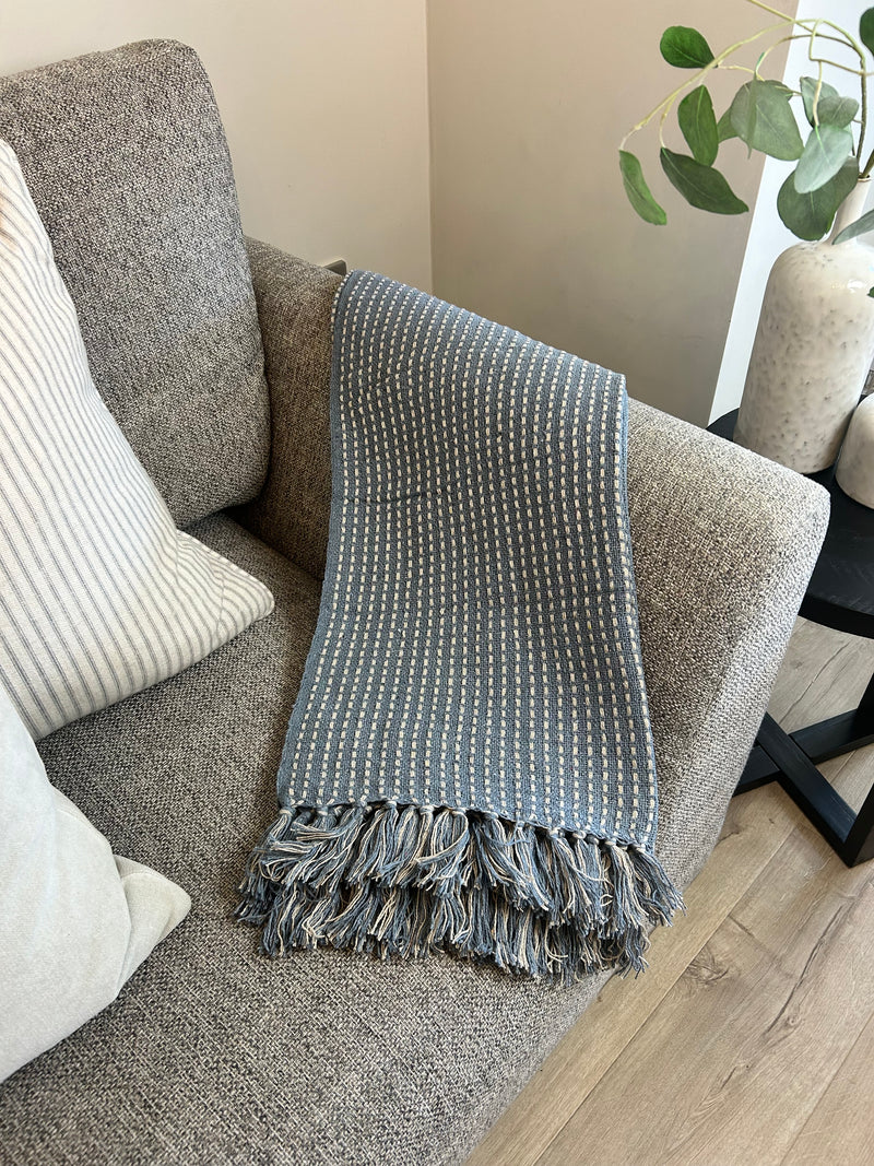 Pale china blue stab stitch throw 125cm by 150cm