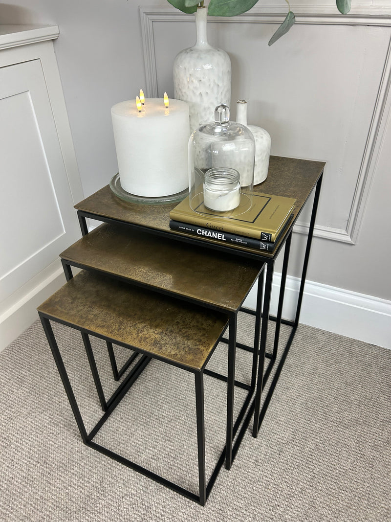 Antique Gold brass Square Metal Topped Side Table, 3 Sizes