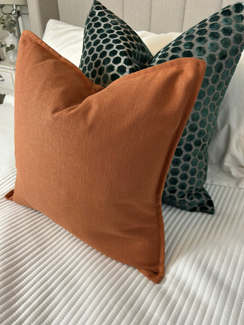 Burnt Orange Linen Mix Feather Filled luxe cushion 45cm