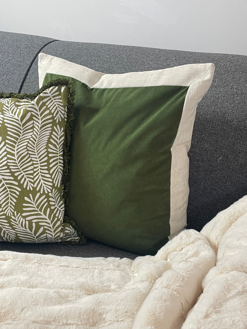 Auden green linen velvet cushion 50cm