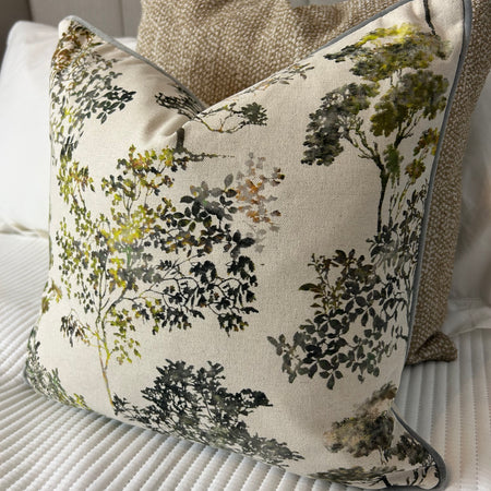 Arboles Natural & Green Tree Print Cushion double sided luxury 45cm