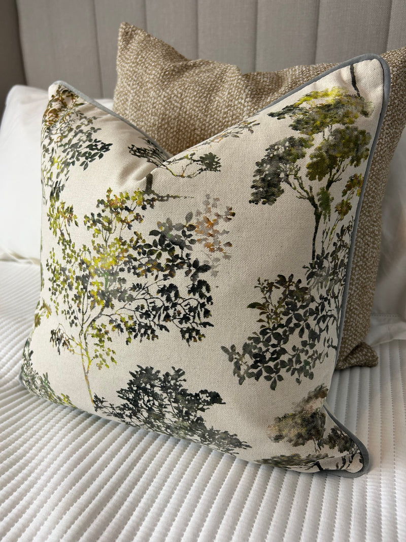 Arboles Natural & Green Tree Print Cushion double sided luxury 45cm