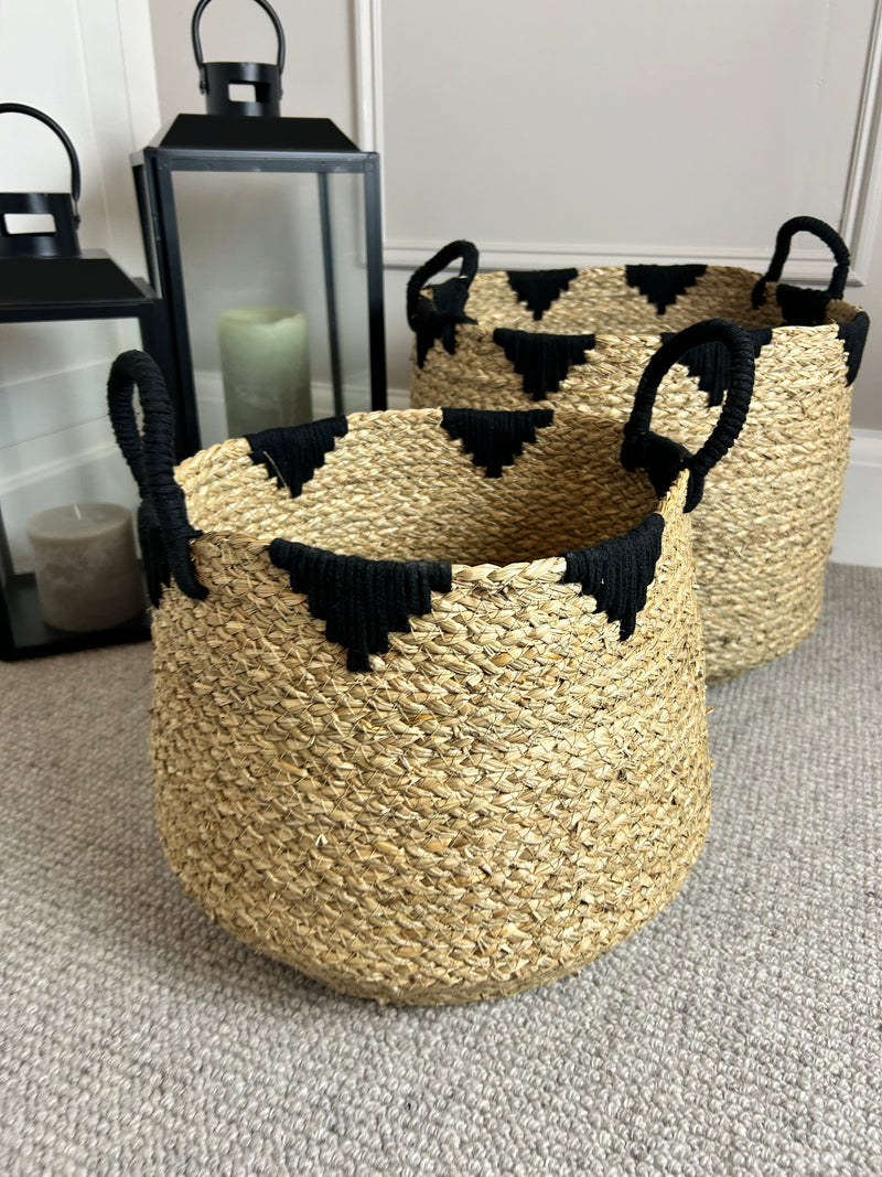 Natural black seagrass handle basket 2 sizes