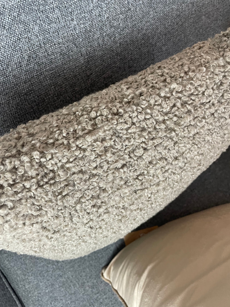 Taupe beige boucle textured cushion Feather filled 45cm